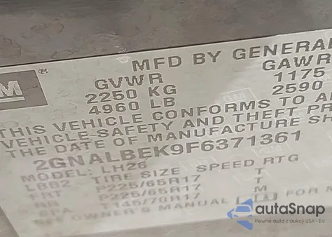 2015 Chevrolet Equinox 1Lt from USA, damaged, VIN 2GNALBEK9F6371361